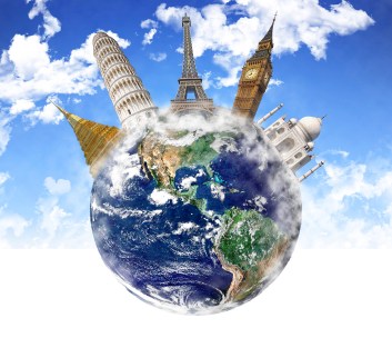 World landmarks on globe